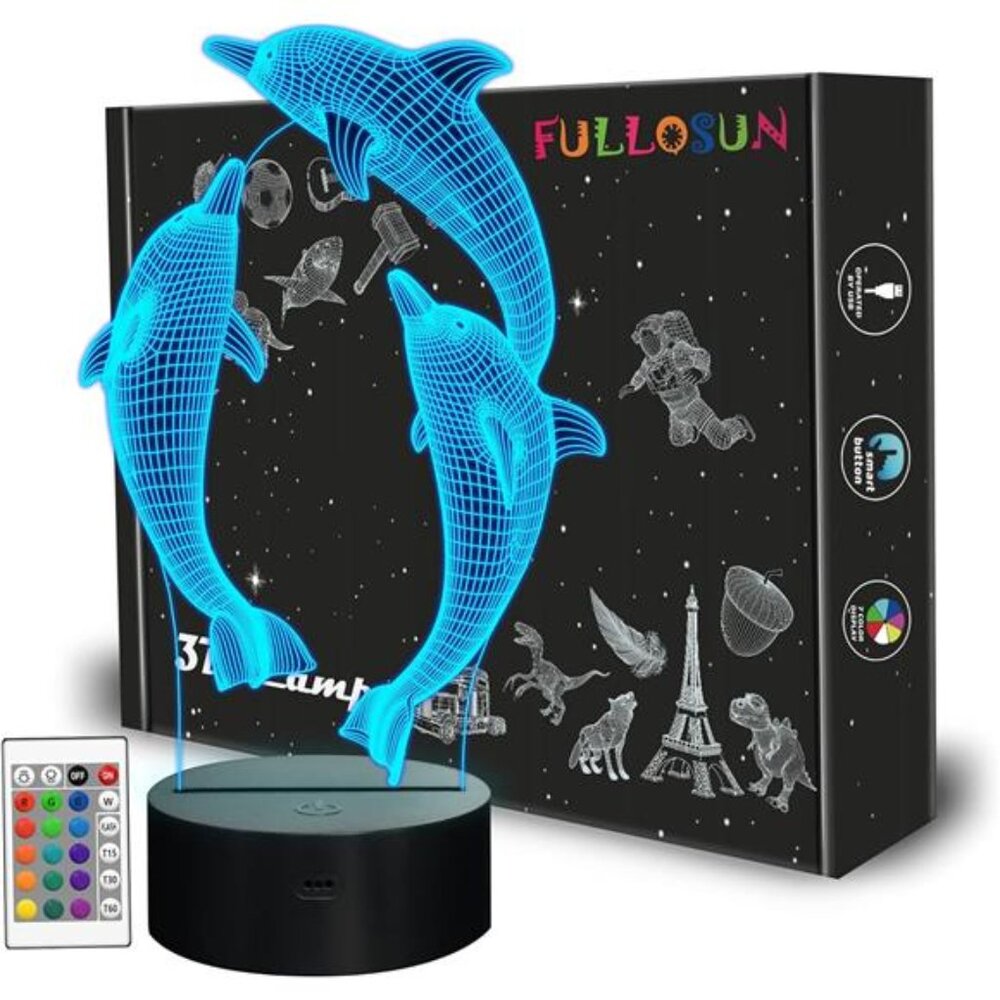 Night Light for Kids Ocean Dolphin 3D Night Light Porpoise Bedside Lamp